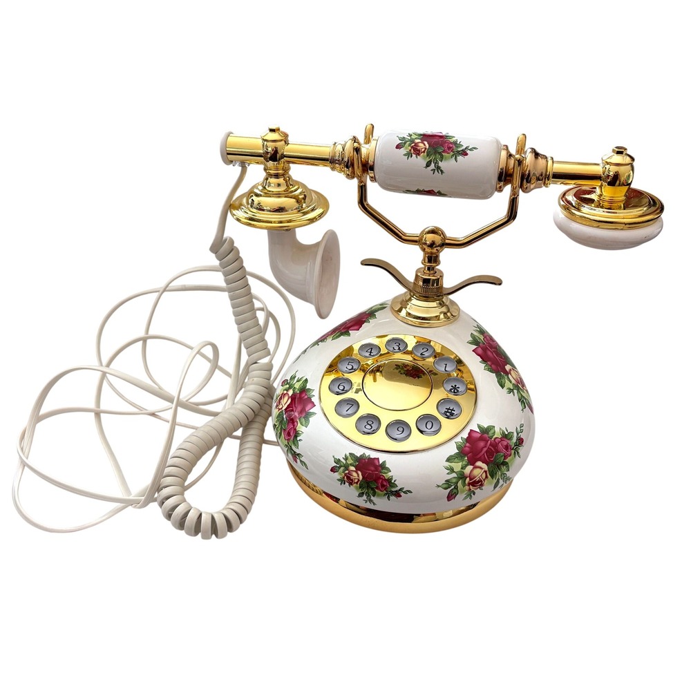 Siecle Collection Floral Roses & Gold Victorian Style Push Button Phone HT-00